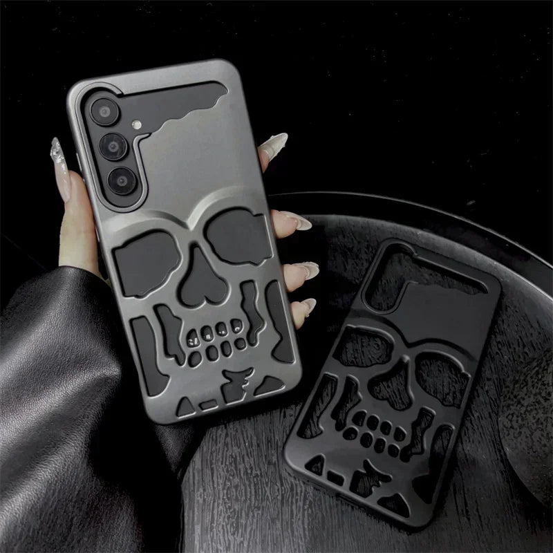 3D Matte Metallic Color Hollow Out Skull Hard Phone Case For Samsung Galaxy S23 S24 Ultra S24 S23 Plus Shockproof Luxury Cover - Mountain ship