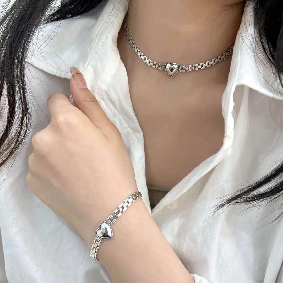 New Arrival Romantic Love Heart 925 Sterling Silver Female Jewelry Set For Women Necklace Bracelet Ring Best Engagement Gifts - Mountain ship