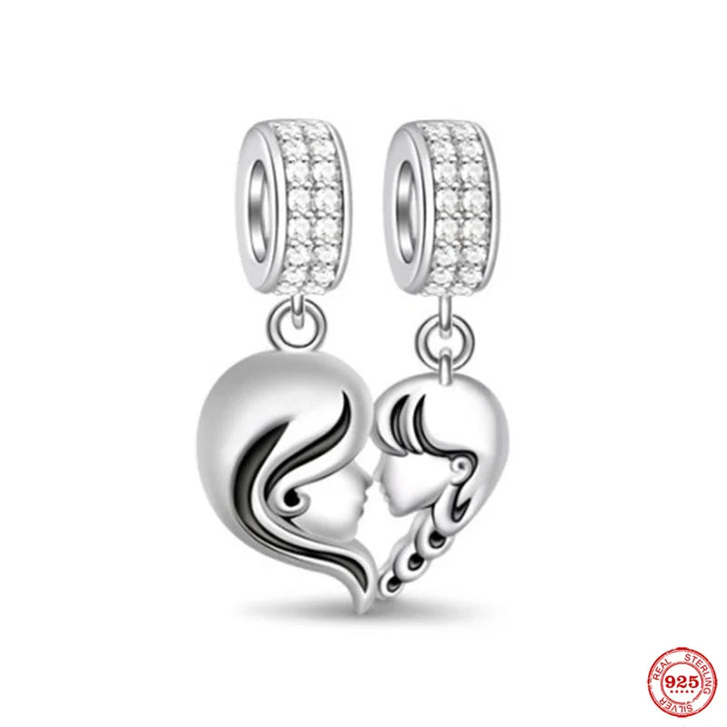 Europe 925 Silver Family Charm Fit Original Bracelet Jewelry Pendant Boy Girl Sparkling Mom Bead Sisters Pandora Dangle Plated - Mountain ship