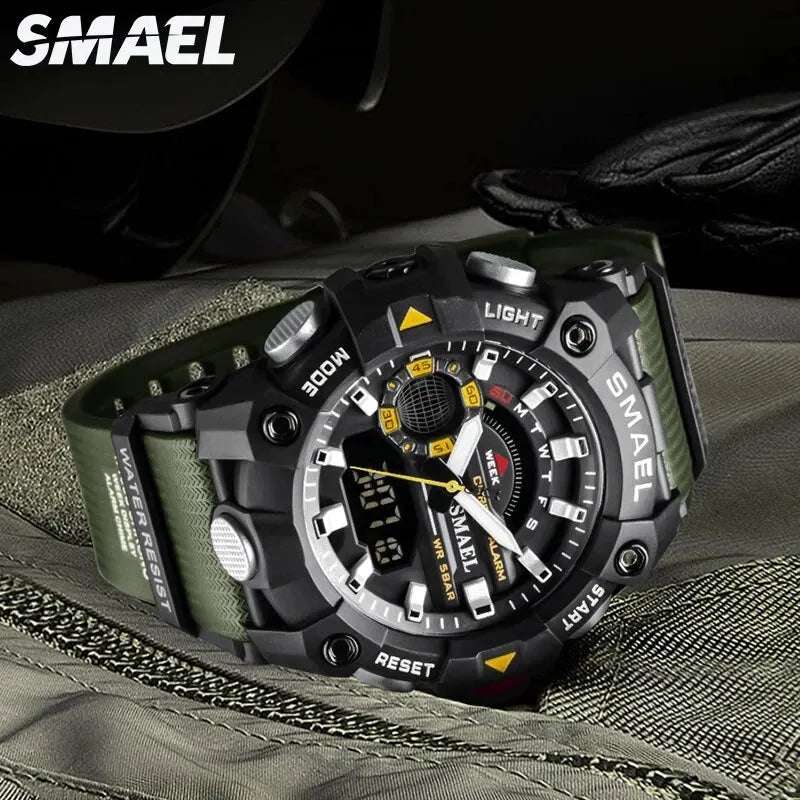 SMAEL Fashion Sport Watches Men Shock Resistant 50M Waterproof Wristwatch LED Alarm Stopwatch Clock Military 8040 Men Watch - Mountain ship