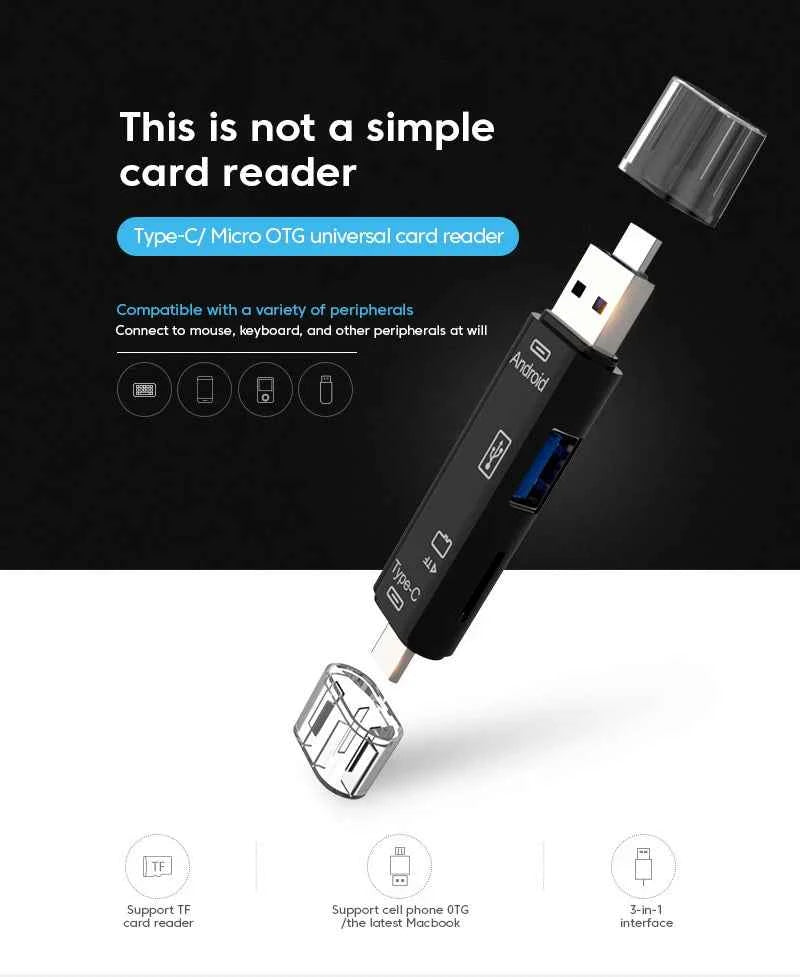 USB3.0 Card Reader 6 in 1 OTG Multifunction Type C Micro TF SD USB Card Reader Adapter Computer Laptop Tablet Phone Accessories - Mountain ship