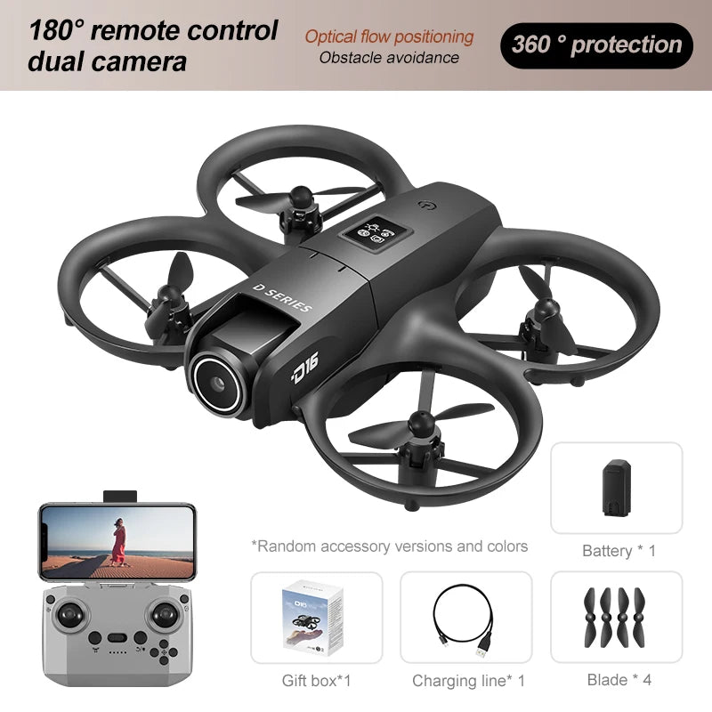 2025 D16 Mini Drone HD Camera 4K 1080P 180 ° Lens Dron Professional Obstacle Avoidance Optical Flow FPV Dron RC Quadcopter Toys - Mountain ship