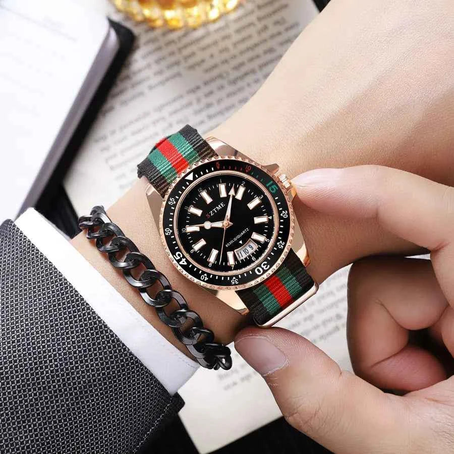 New fashionable men's nylon strap calendar watch, luxurious and simple business men's and women's night light quartz watch - Mountain ship
