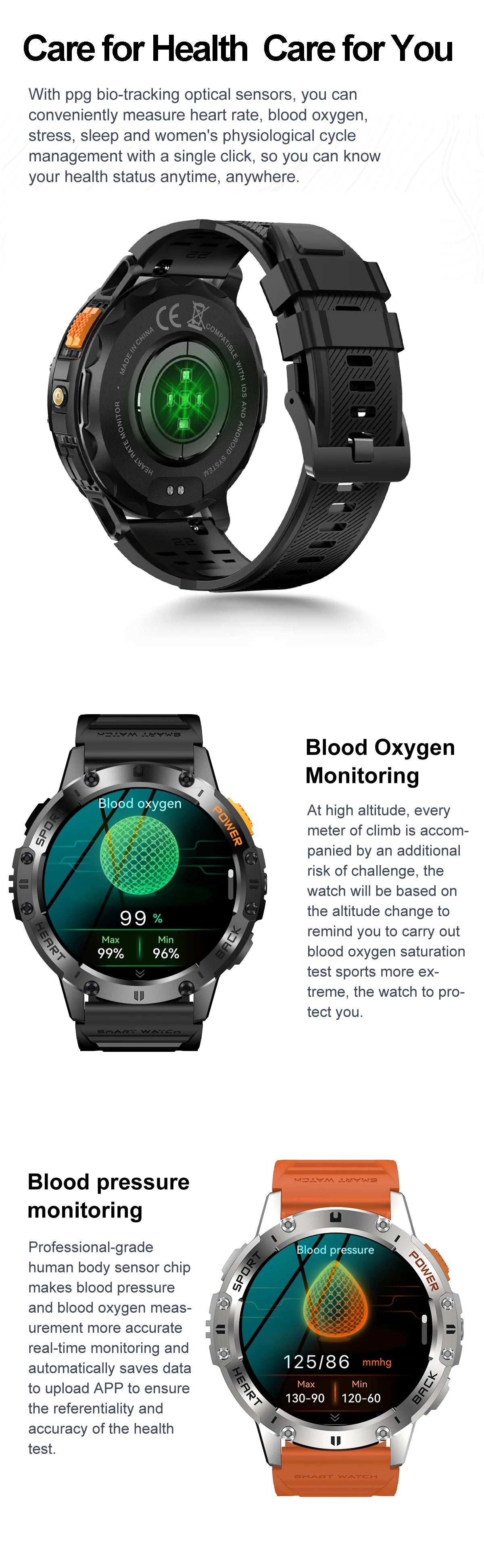 For Huawei Xiaomi New AMOLED Smart Watch Men with Flashlight Sports Waterproof Fitness Tracker Bluetooth Call Smartwatch Man+Box - Mountain ship