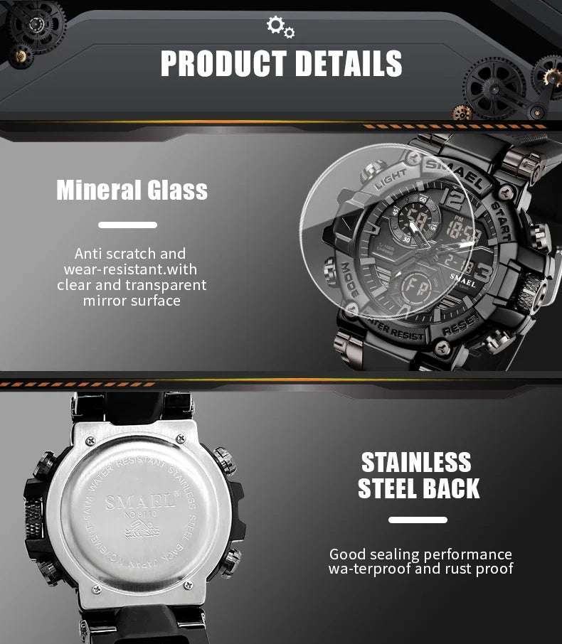 2025 SMAEL Sports Watches Men LED Watches New 50m Waterproof Digital Watches 8110 Shockproof Sports Watches for Men Electrionic - Mountain ship