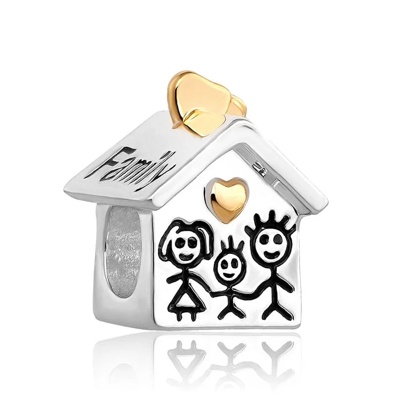 Europe 925 Silver Family Charm Fit Original Bracelet Jewelry Pendant Boy Girl Sparkling Mom Bead Sisters Pandora Dangle Plated - Mountain ship