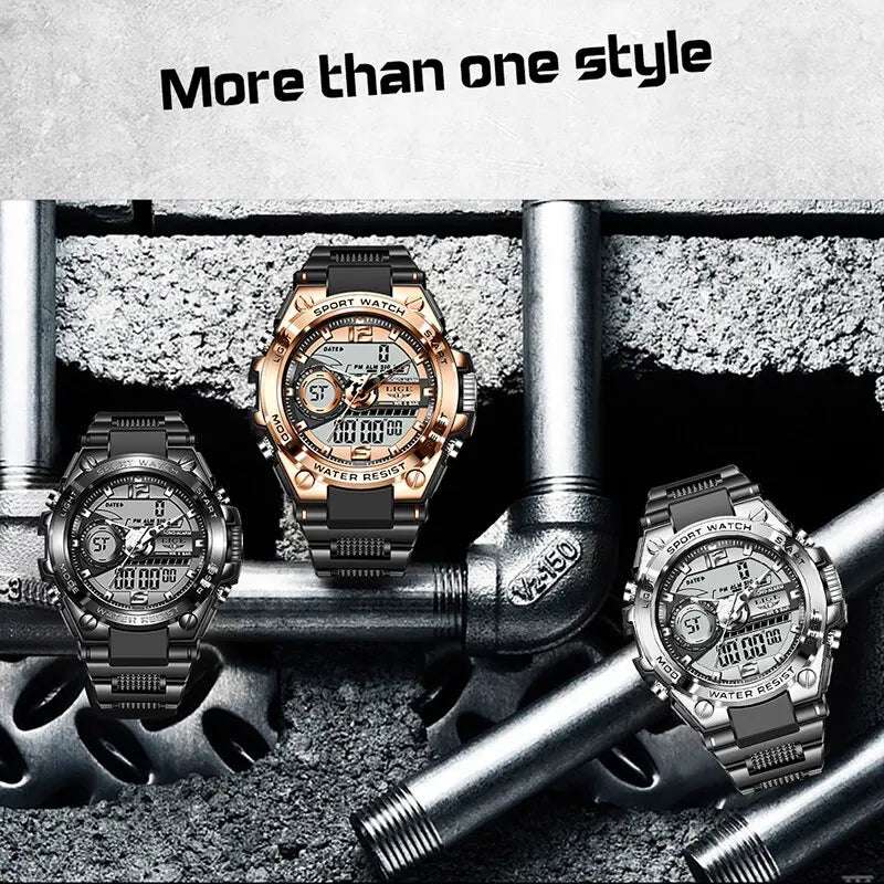 LIGE Men Military Watch Digital 50m Waterproof Wristwatch LED Quartz Clock Sport Watch Male Big Watches Men Relogios Masculino - Mountain ship