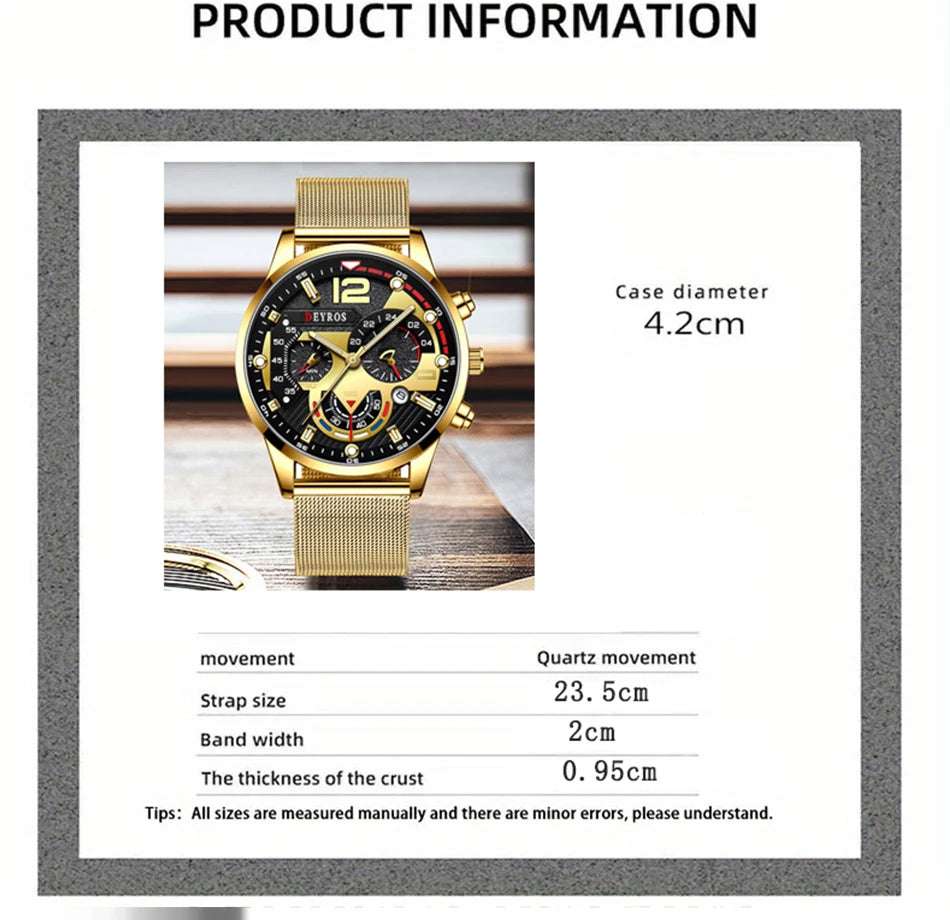 Fashion Mens Business Watches Luxury Stainless Steel Mesh Belt Quartz Wrist Watch Luminous Clock Men Casual Calendar Watch - Mountain ship
