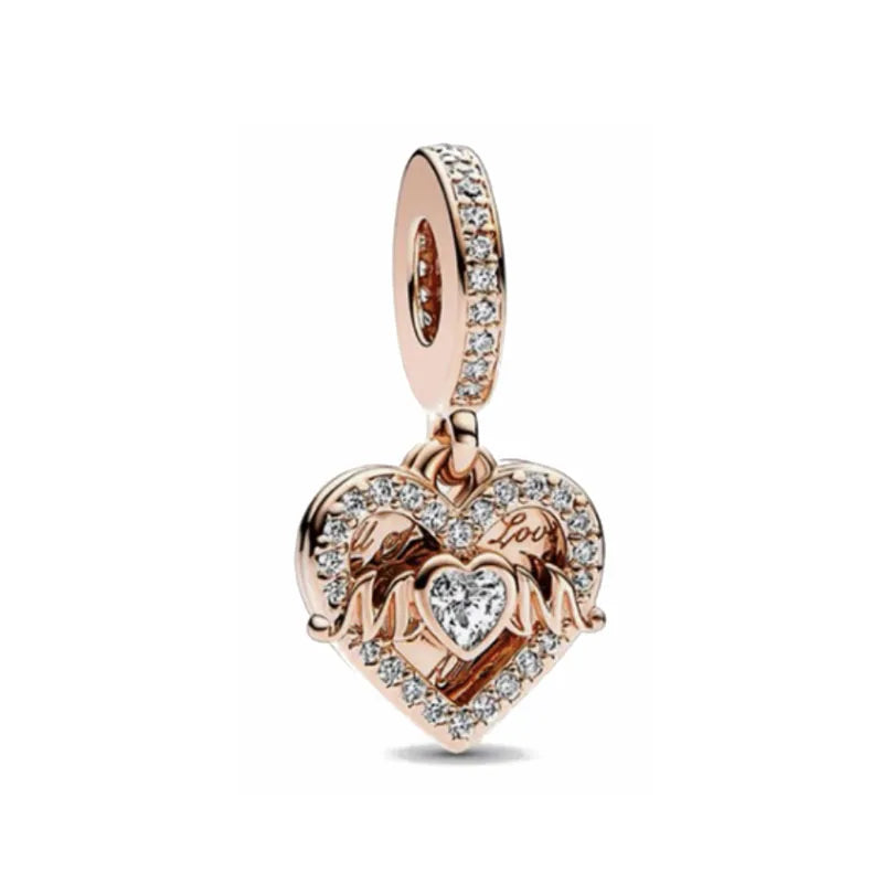 Europe 925 Silver Family Charm Fit Original Bracelet Jewelry Pendant Boy Girl Sparkling Mom Bead Sisters Pandora Dangle Plated - Mountain ship