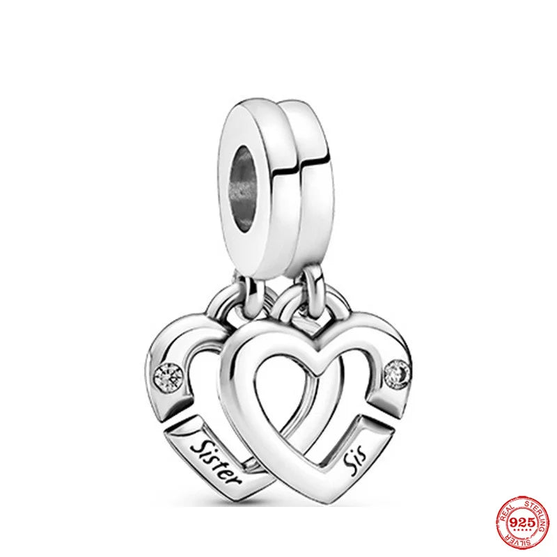Europe 925 Silver Family Charm Fit Original Bracelet Jewelry Pendant Boy Girl Sparkling Mom Bead Sisters Pandora Dangle Plated - Mountain ship