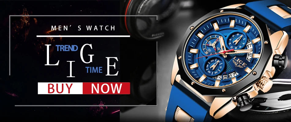 LIGE Fashion Men Watches Top Brand Luxury Silicone Sport Watch Men Quartz Date Clock Waterproof Wristwatch Chronograph Clock Man - Mountain ship
