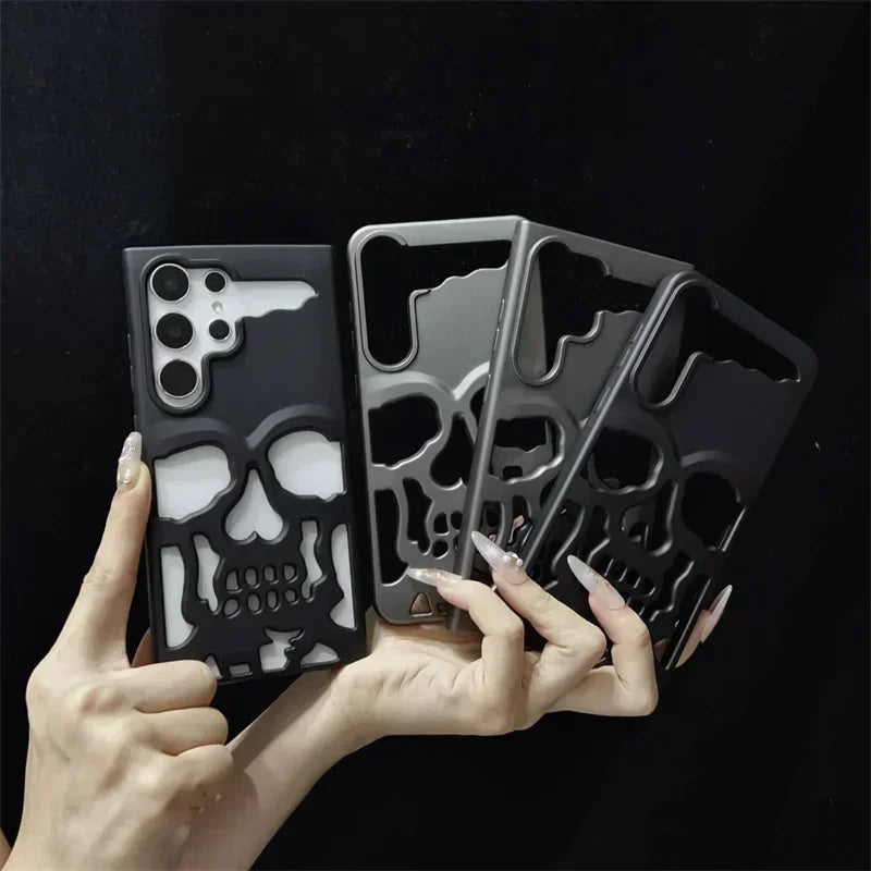 3D Matte Metallic Color Hollow Out Skull Hard Phone Case For Samsung Galaxy S23 S24 Ultra S24 S23 Plus Shockproof Luxury Cover - Mountain ship