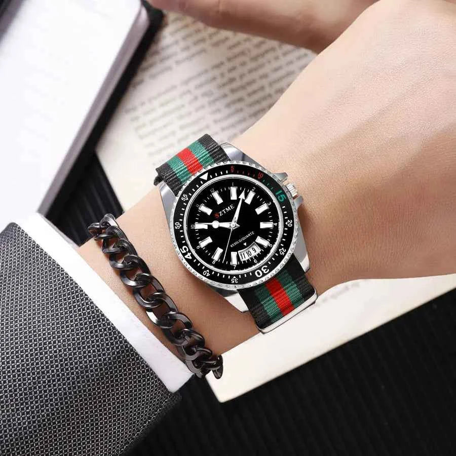 New fashionable men's nylon strap calendar watch, luxurious and simple business men's and women's night light quartz watch - Mountain ship