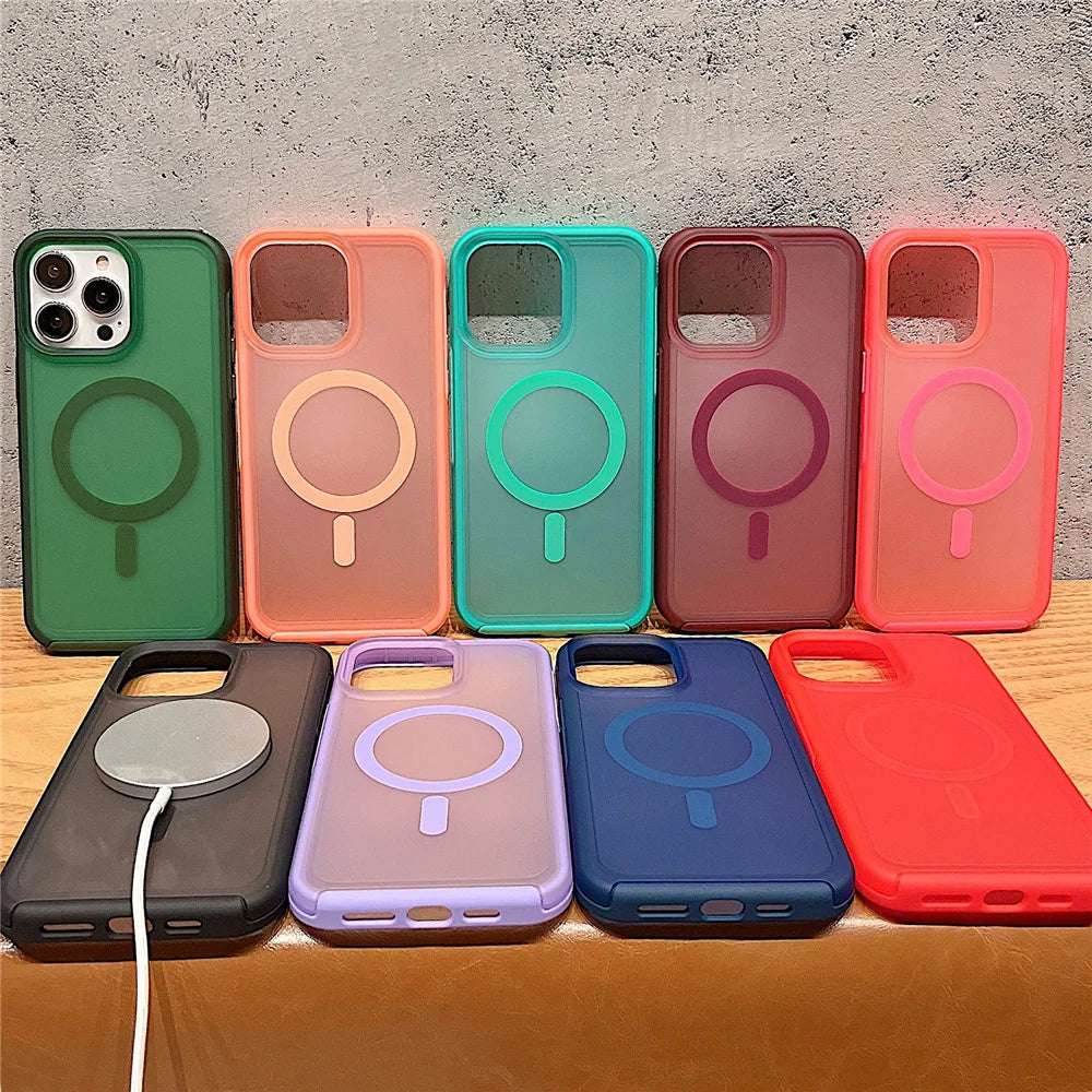 Magnetic For Magsafe Wireless Charging Case For iPhone 16 15 11 12 13 14 Pro Max XR XS 7 8 Plus SE Solid Color Shockproof Cover - Mountain ship