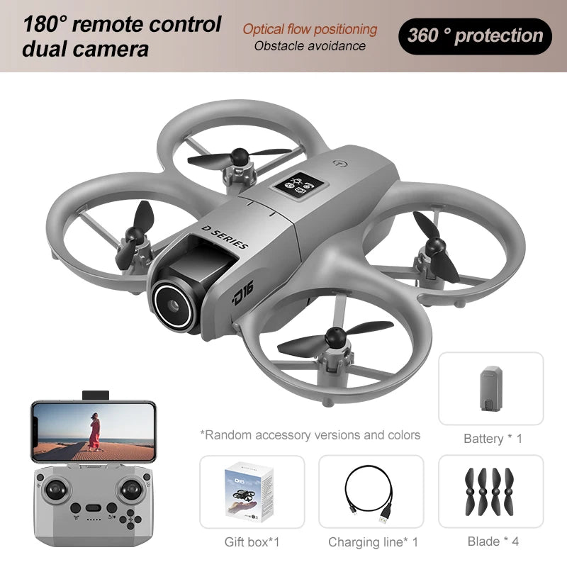 2025 D16 Mini Drone HD Camera 4K 1080P 180 ° Lens Dron Professional Obstacle Avoidance Optical Flow FPV Dron RC Quadcopter Toys - Mountain ship