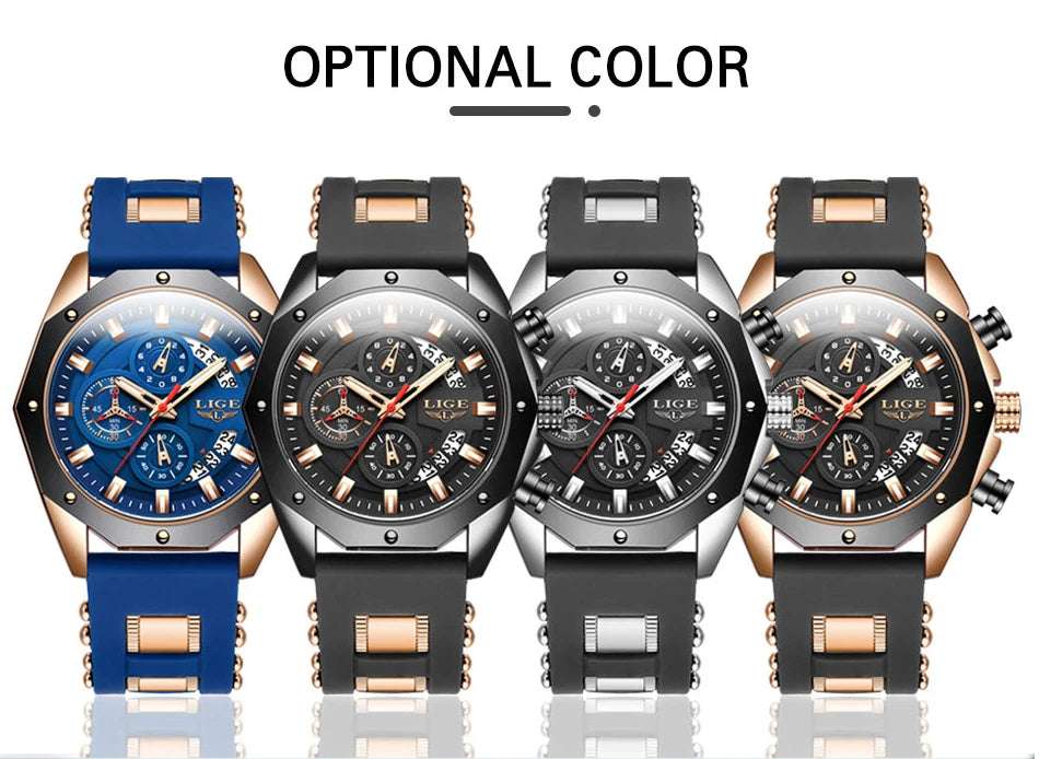LIGE Fashion Men Watches Top Brand Luxury Silicone Sport Watch Men Quartz Date Clock Waterproof Wristwatch Chronograph Clock Man - Mountain ship
