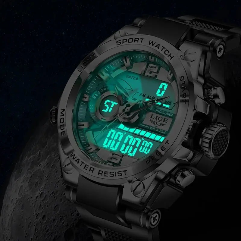 LIGE Men Military Watch Digital 50m Waterproof Wristwatch LED Quartz Clock Sport Watch Male Big Watches Men Relogios Masculino - Mountain ship
