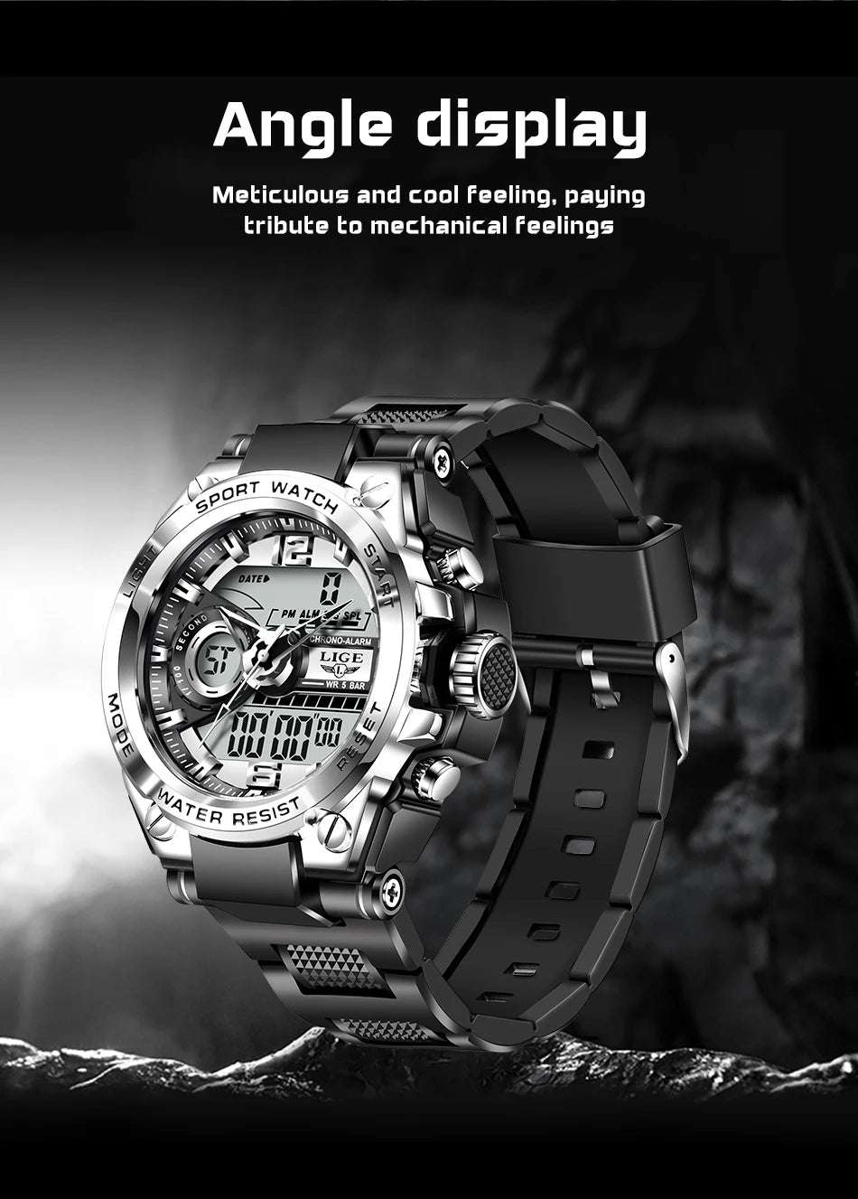 LIGE Men Military Watch Digital 50m Waterproof Wristwatch LED Quartz Clock Sport Watch Male Big Watches Men Relogios Masculino - Mountain ship