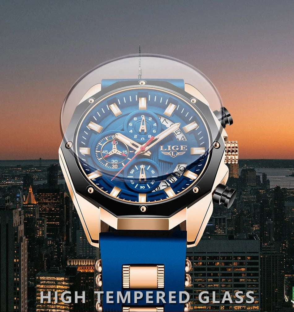 LIGE Fashion Men Watches Top Brand Luxury Silicone Sport Watch Men Quartz Date Clock Waterproof Wristwatch Chronograph Clock Man - Mountain ship