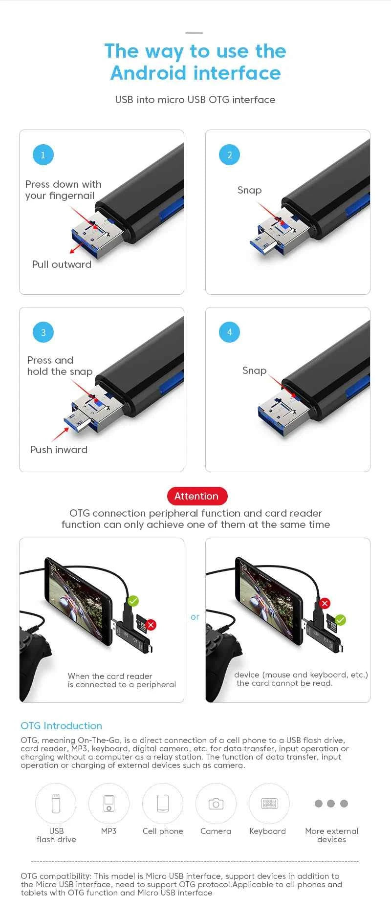 USB3.0 Card Reader 6 in 1 OTG Multifunction Type C Micro TF SD USB Card Reader Adapter Computer Laptop Tablet Phone Accessories - Mountain ship