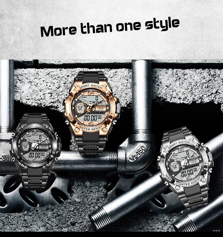 LIGE Men Military Watch Digital 50m Waterproof Wristwatch LED Quartz Clock Sport Watch Male Big Watches Men Relogios Masculino - Mountain ship