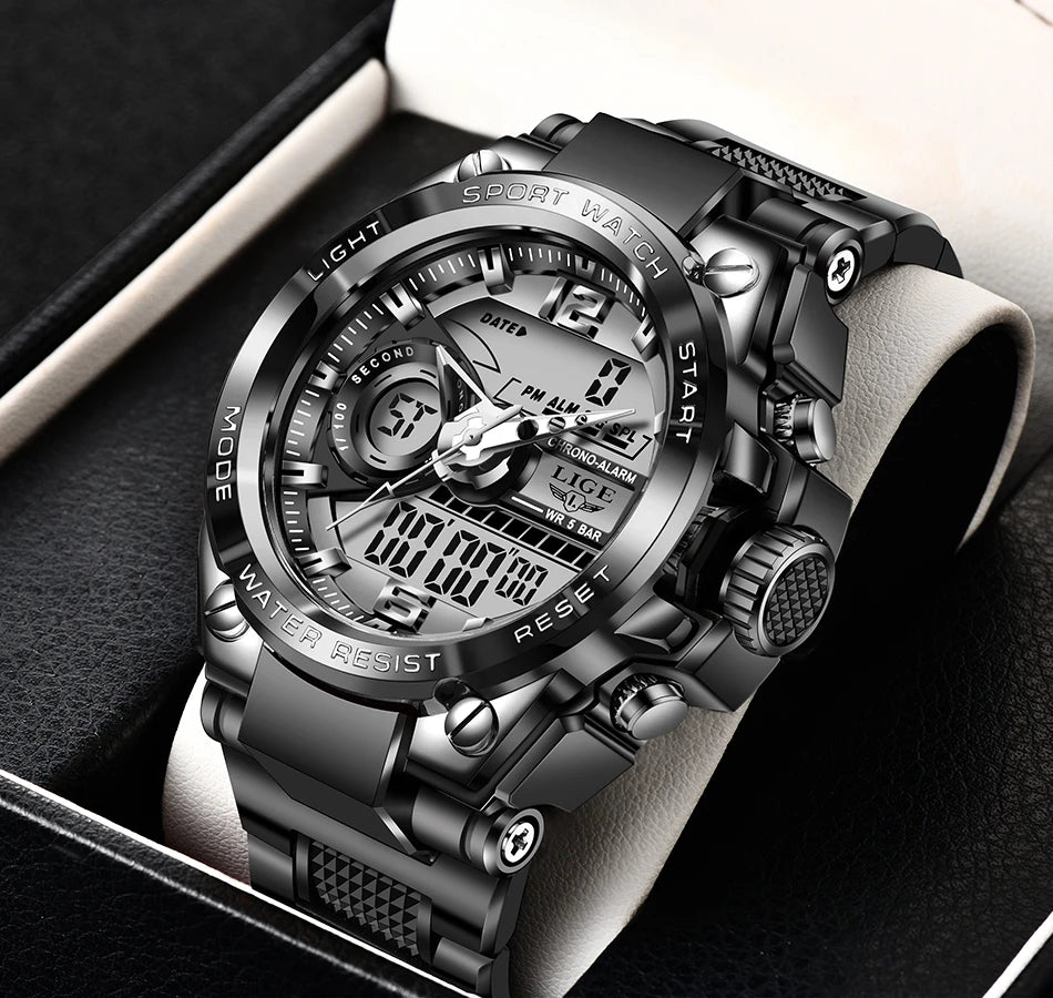 LIGE Men Military Watch Digital 50m Waterproof Wristwatch LED Quartz Clock Sport Watch Male Big Watches Men Relogios Masculino - Mountain ship