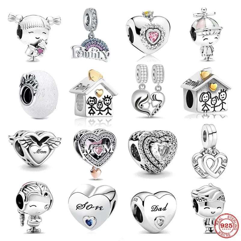 Europe 925 Silver Family Charm Fit Original Bracelet Jewelry Pendant Boy Girl Sparkling Mom Bead Sisters Pandora Dangle Plated - Mountain ship