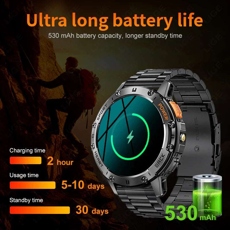 For Huawei Xiaomi New AMOLED Smart Watch Men with Flashlight Sports Waterproof Fitness Tracker Bluetooth Call Smartwatch Man+Box - Mountain ship