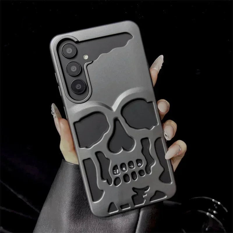 3D Matte Metallic Color Hollow Out Skull Hard Phone Case For Samsung Galaxy S23 S24 Ultra S24 S23 Plus Shockproof Luxury Cover - Mountain ship
