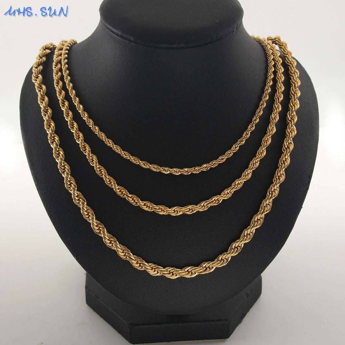 MHS.SUN Hip Hop Stainless Steel Gold/Sliver Color 3MM 5MM Twisted Rope Chain Necklaces For Women Men Party Jewelry Accessories - Mountain ship