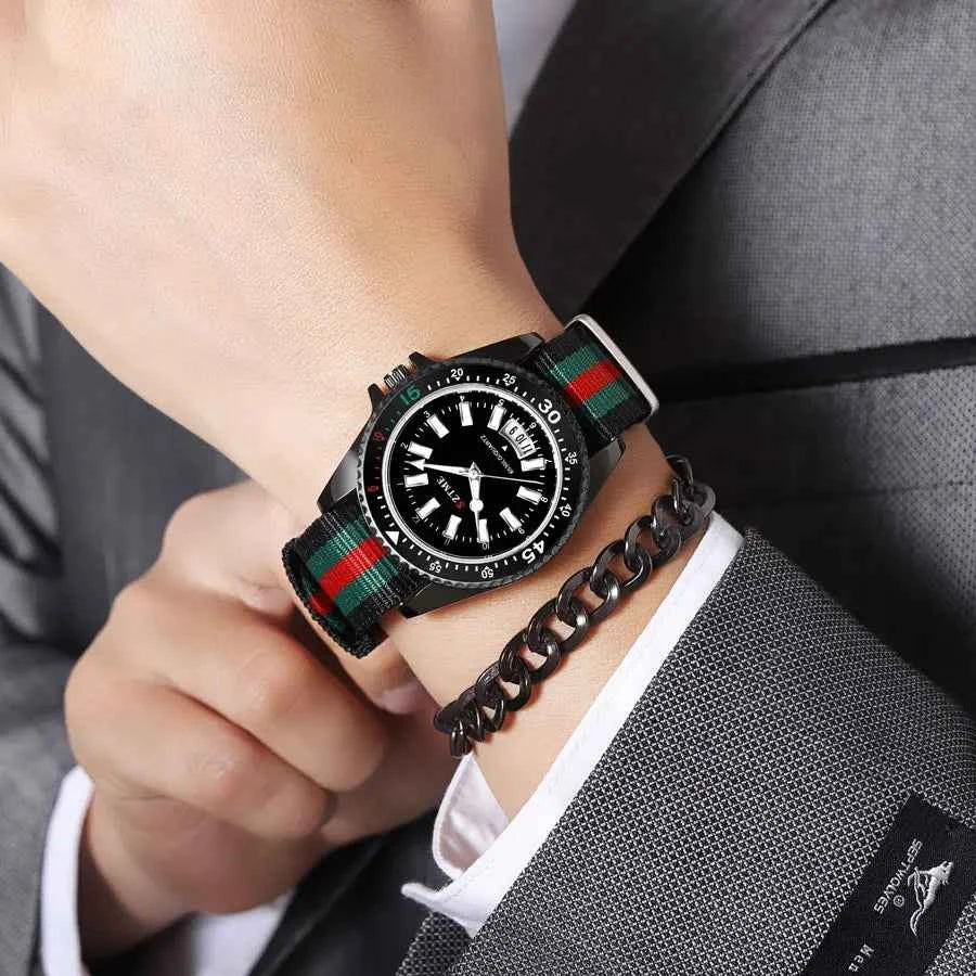 New fashionable men's nylon strap calendar watch, luxurious and simple business men's and women's night light quartz watch - Mountain ship