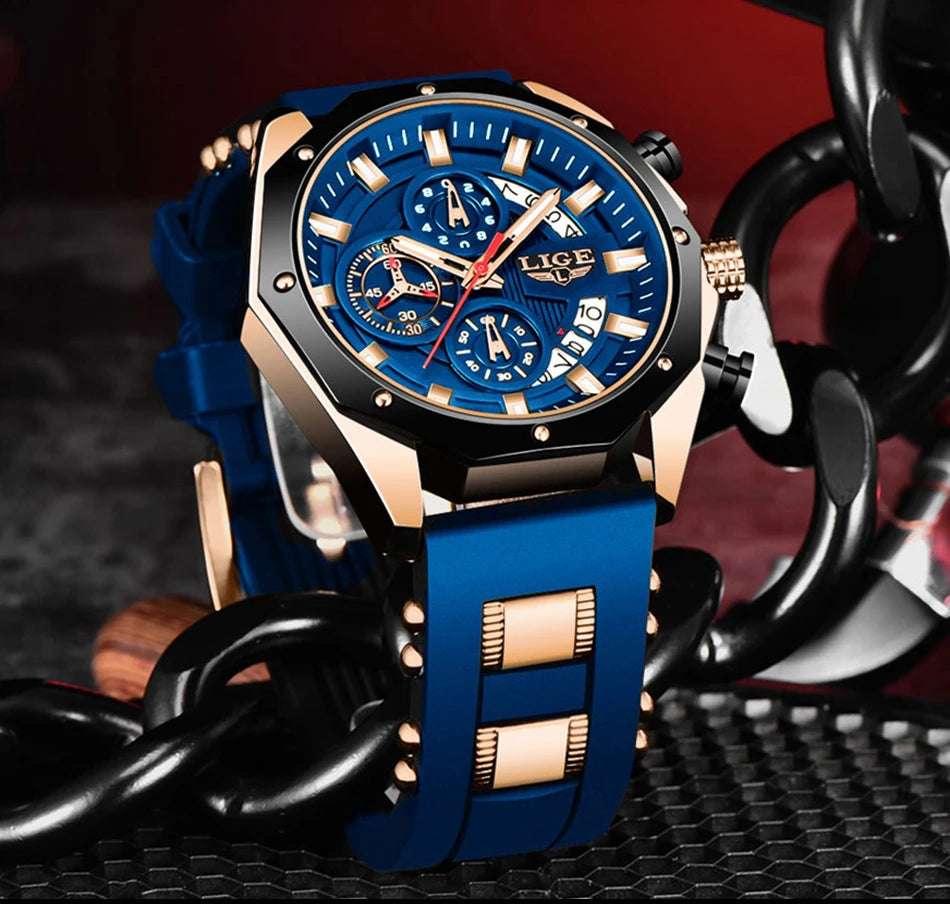 LIGE Fashion Men Watches Top Brand Luxury Silicone Sport Watch Men Quartz Date Clock Waterproof Wristwatch Chronograph Clock Man - Mountain ship
