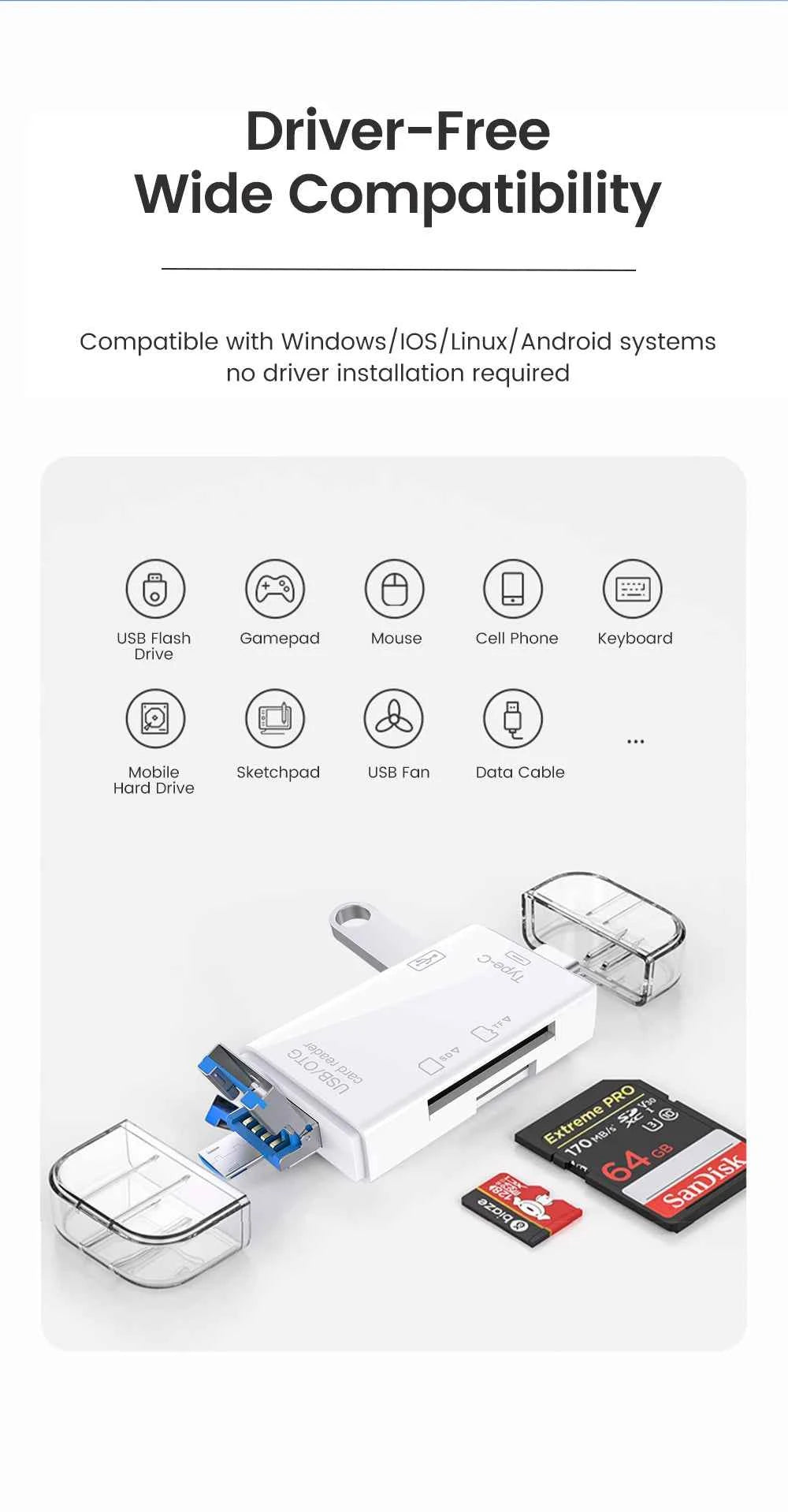 USB3.0 Card Reader 6 in 1 OTG Multifunction Type C Micro TF SD USB Card Reader Adapter Computer Laptop Tablet Phone Accessories - Mountain ship