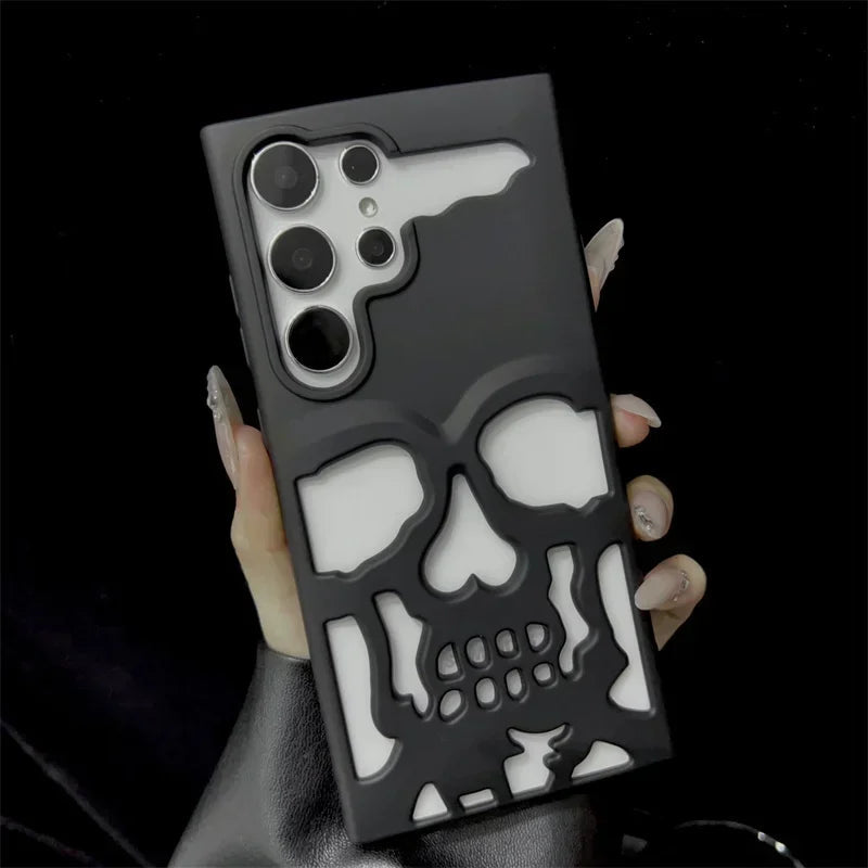 3D Matte Metallic Color Hollow Out Skull Hard Phone Case For Samsung Galaxy S23 S24 Ultra S24 S23 Plus Shockproof Luxury Cover - Mountain ship