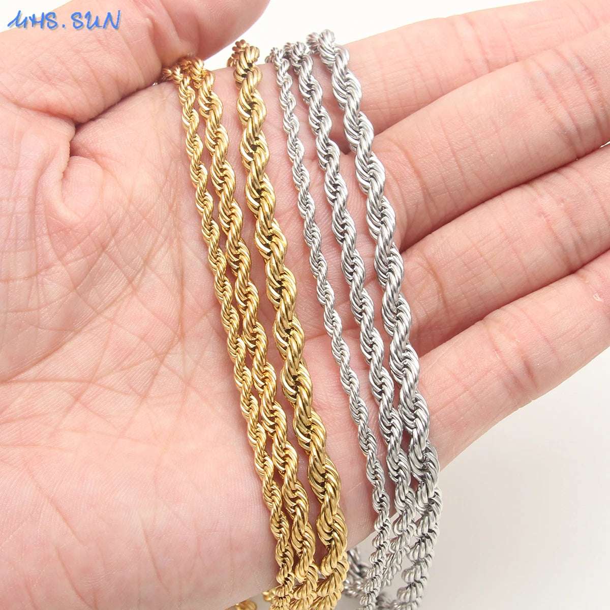 MHS.SUN Hip Hop Stainless Steel Gold/Sliver Color 3MM 5MM Twisted Rope Chain Necklaces For Women Men Party Jewelry Accessories - Mountain ship