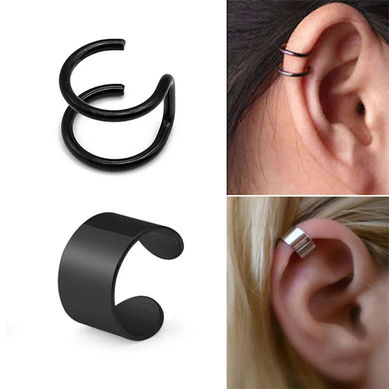1 Piece Stainless Steel Ear Clip Earrings for Women Men Painless Fake Earrings Best Selling Style Punk Hip Hop Jewelry - Mountain ship