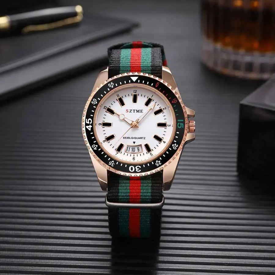 New fashionable men's nylon strap calendar watch, luxurious and simple business men's and women's night light quartz watch - Mountain ship