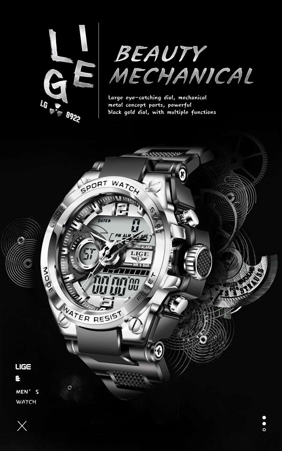 LIGE Men Military Watch Digital 50m Waterproof Wristwatch LED Quartz Clock Sport Watch Male Big Watches Men Relogios Masculino - Mountain ship