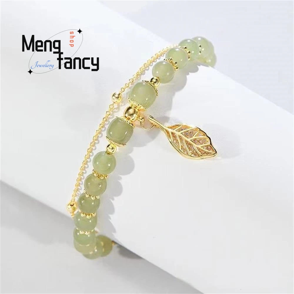 Natural Hetian Jasper Golden Branch Jade Leaves Bracelet Exquisite Sexy Young Girls Fashion Jewelry Best Selling Holiday Gift - Mountain ship