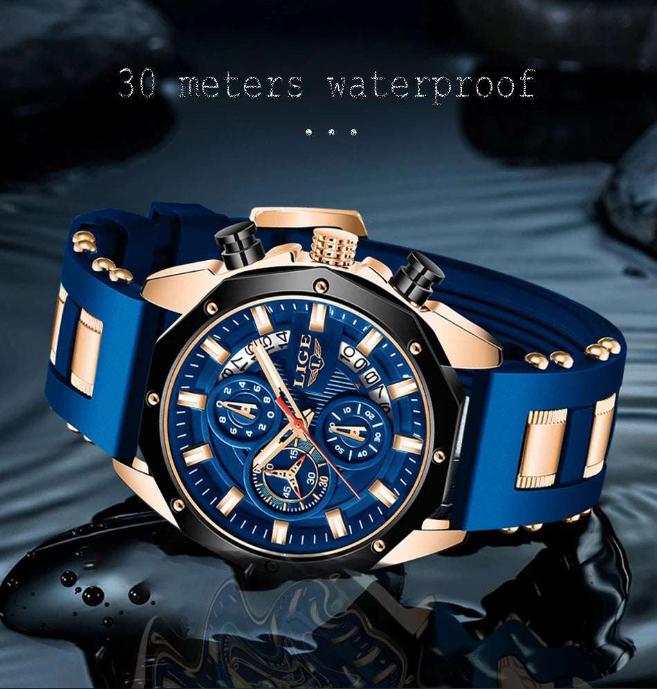 LIGE Fashion Men Watches Top Brand Luxury Silicone Sport Watch Men Quartz Date Clock Waterproof Wristwatch Chronograph Clock Man - Mountain ship