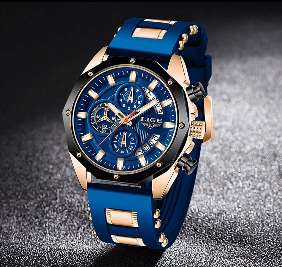 LIGE Fashion Men Watches Top Brand Luxury Silicone Sport Watch Men Quartz Date Clock Waterproof Wristwatch Chronograph Clock Man - Mountain ship
