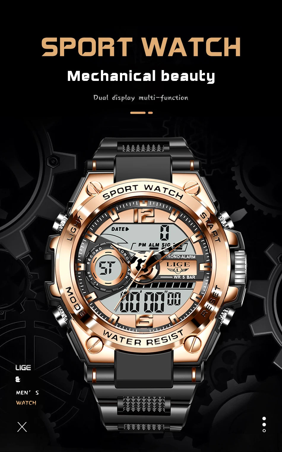 LIGE Men Military Watch Digital 50m Waterproof Wristwatch LED Quartz Clock Sport Watch Male Big Watches Men Relogios Masculino - Mountain ship