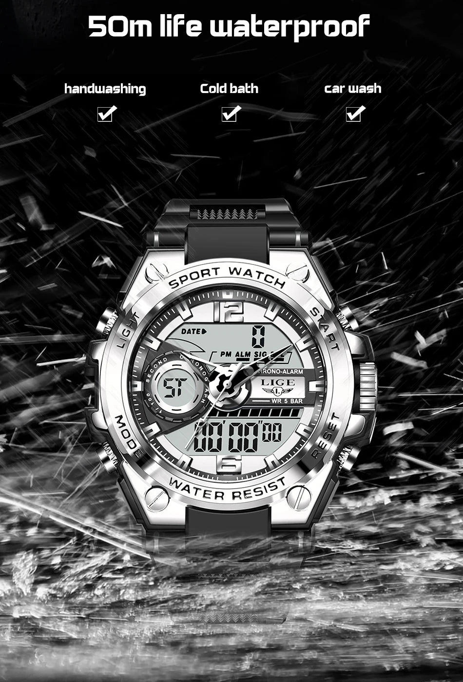 LIGE Men Military Watch Digital 50m Waterproof Wristwatch LED Quartz Clock Sport Watch Male Big Watches Men Relogios Masculino - Mountain ship