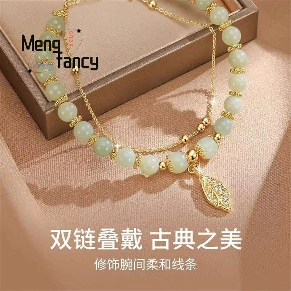 Natural Hetian Jasper Golden Branch Jade Leaves Bracelet Exquisite Sexy Young Girls Fashion Jewelry Best Selling Holiday Gift - Mountain ship
