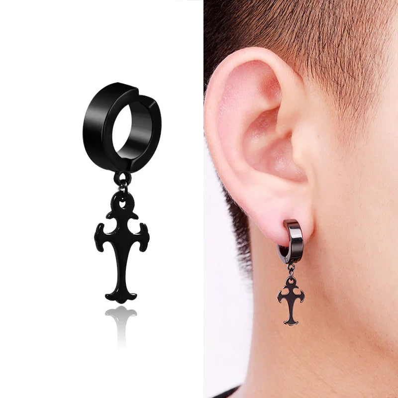 1 Piece Stainless Steel Ear Clip Earrings for Women Men Painless Fake Earrings Best Selling Style Punk Hip Hop Jewelry - Mountain ship