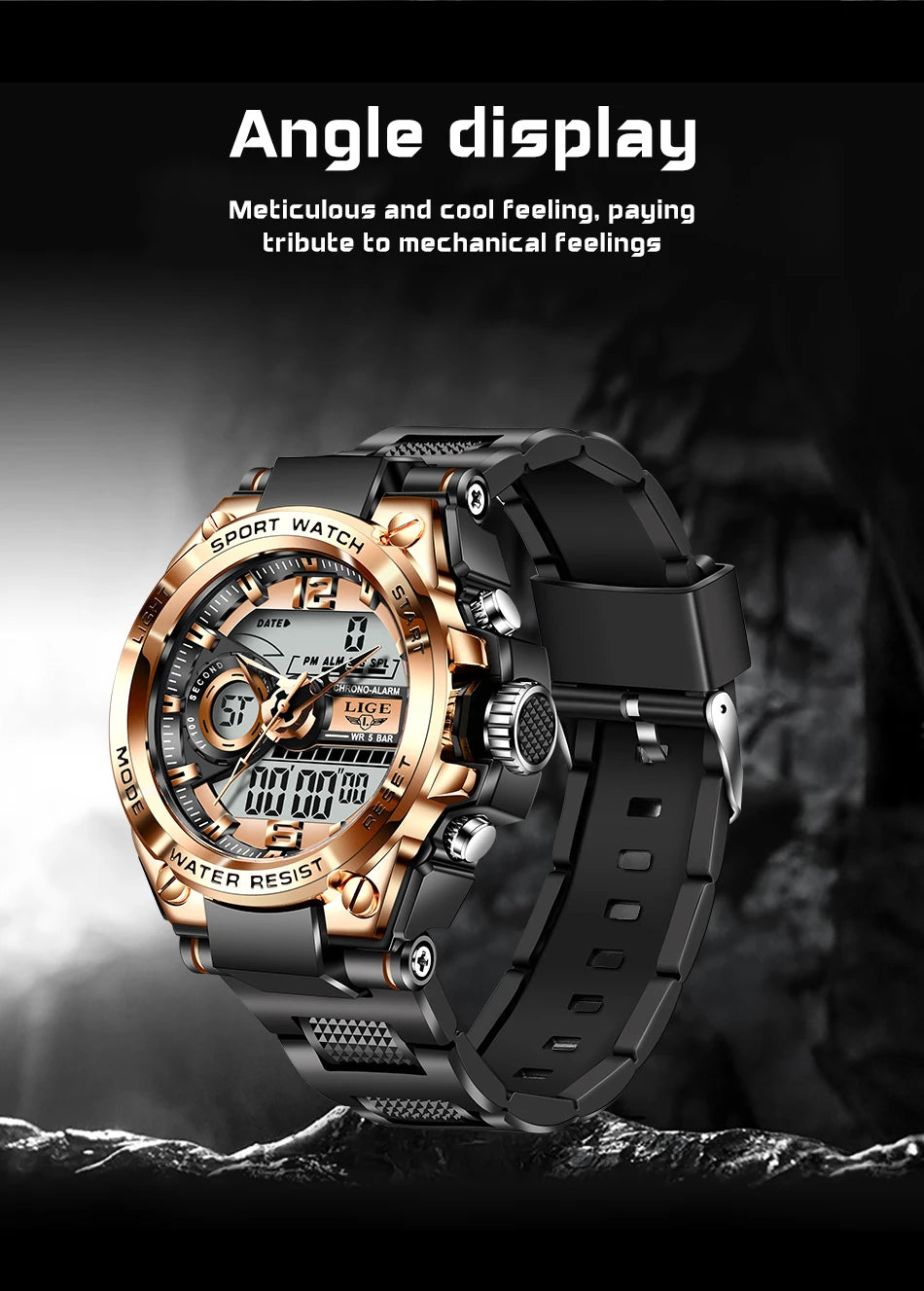 LIGE Men Military Watch Digital 50m Waterproof Wristwatch LED Quartz Clock Sport Watch Male Big Watches Men Relogios Masculino - Mountain ship