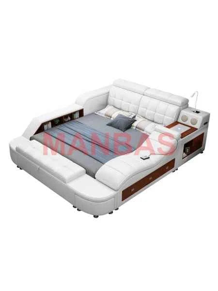 King/Queen Size Multifunctional Bed Tech Smart Beds Ultimate Camas TATAMI Massage Lit Genuine Leather Upholstered Bed with Audio - Mountain ship