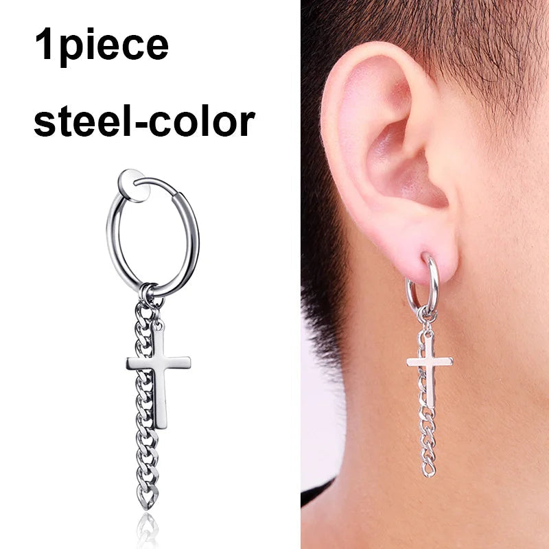 1 Piece Stainless Steel Ear Clip Earrings for Women Men Painless Fake Earrings Best Selling Style Punk Hip Hop Jewelry - Mountain ship