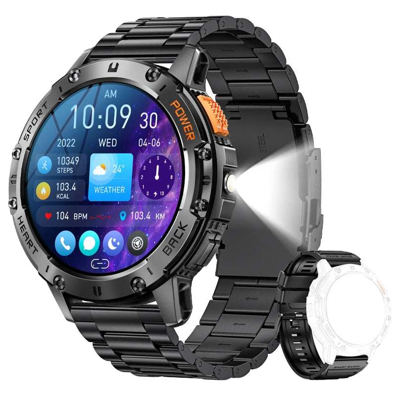 For Huawei Xiaomi New AMOLED Smart Watch Men with Flashlight Sports Waterproof Fitness Tracker Bluetooth Call Smartwatch Man+Box - Mountain ship