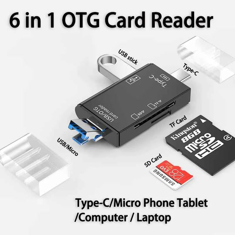 USB3.0 Card Reader 6 in 1 OTG Multifunction Type C Micro TF SD USB Card Reader Adapter Computer Laptop Tablet Phone Accessories - Mountain ship